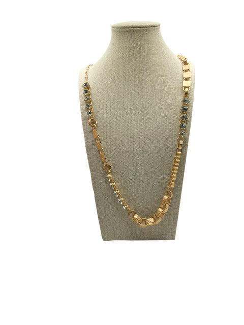 Stamped Square and Crystal Necklace