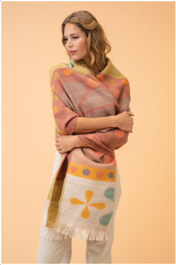 Oversized Fair Isle Damson Woven Design Scarf