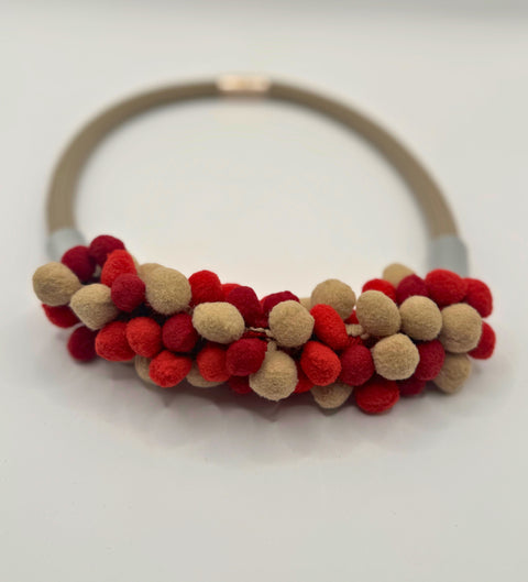 Pom Pom Necklace Red
