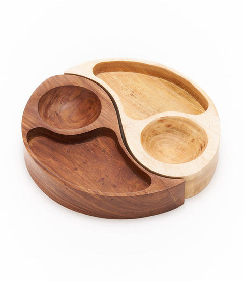 Yin Yang Chip and Dip Bowl Handmade Carved Wood