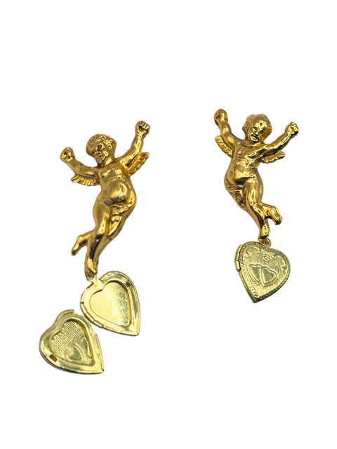 Cherub and Heart Locket Earring