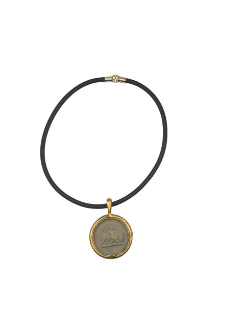 Cupid on Lion Black Leather Necklace