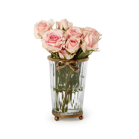 Antique Gold Finish Glass Vase with Bow Accent Large