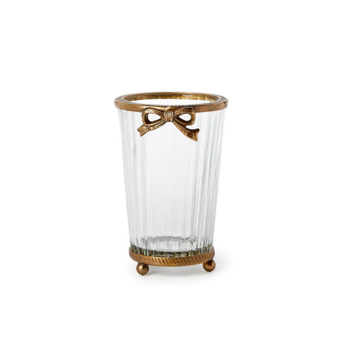 Antique Gold Finish Glass Vase with Bow Accent Large