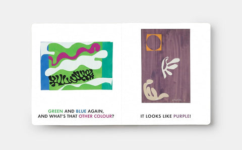 Two abstract art cards on a white background with text.