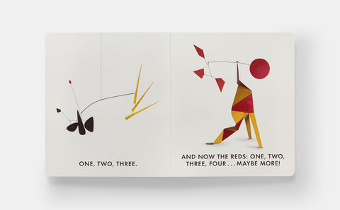 Children's book with abstract art and text on a white background