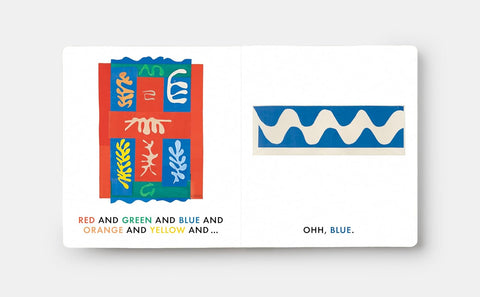 Colorful card with geometric shapes and text on a white background