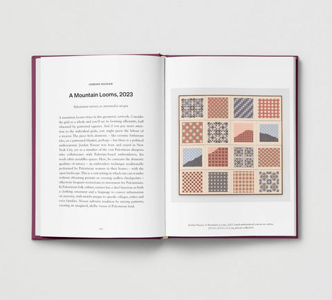 Open book with text and patterned design on a white background