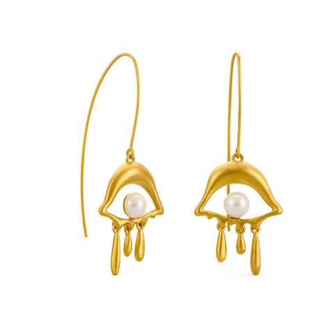 Dali Eye Wire Earrings with Pearl and Gold