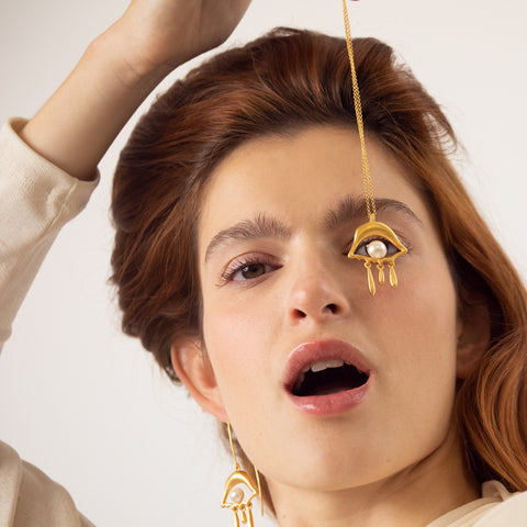 Dali Eye Necklace with Pearl and Gold