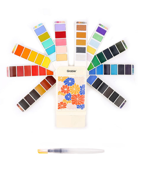 Foldable Watercolor Set of 56 with Water Brush Pen