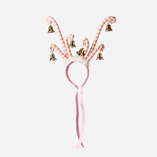 Pink/White Striped Candy Cane Headband w/ Bells