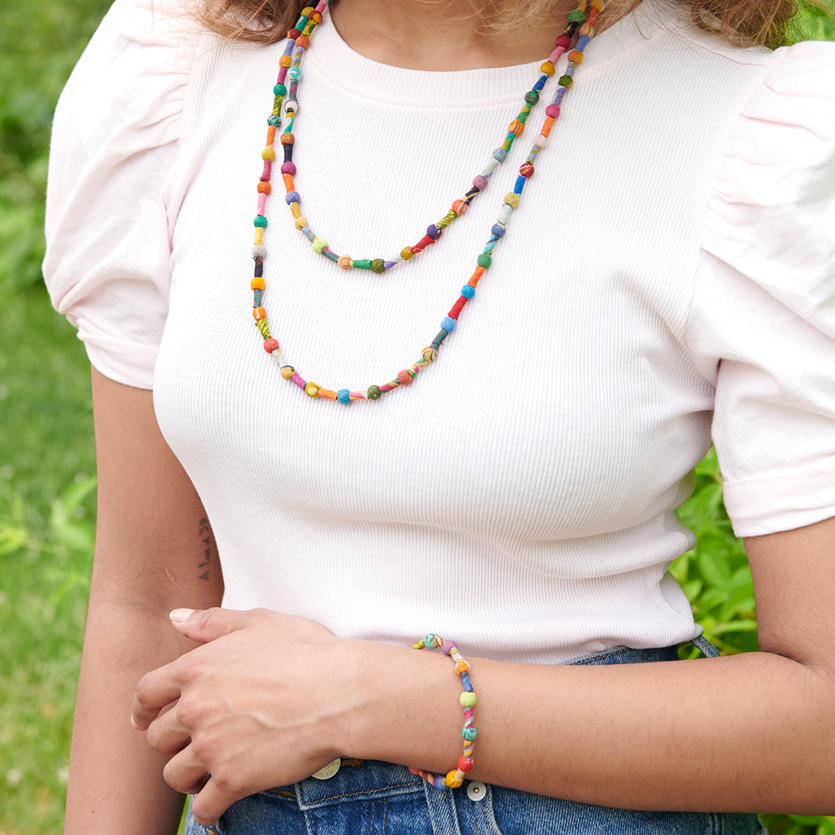 Scrolled and Dotted Kantha Necklace