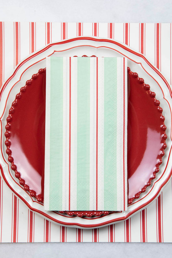 Seafoam and Red Awning Stripe Guest Napkins