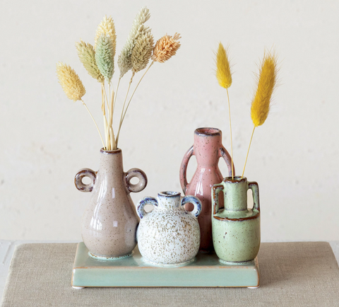 Stoneware Mounted Vases with Base