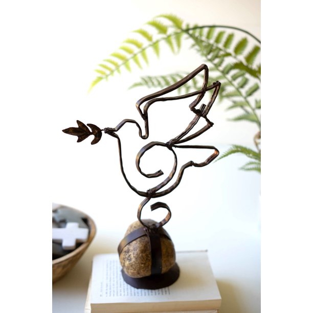 Sister Clara Metal Peace Dove on Caged Rock Base