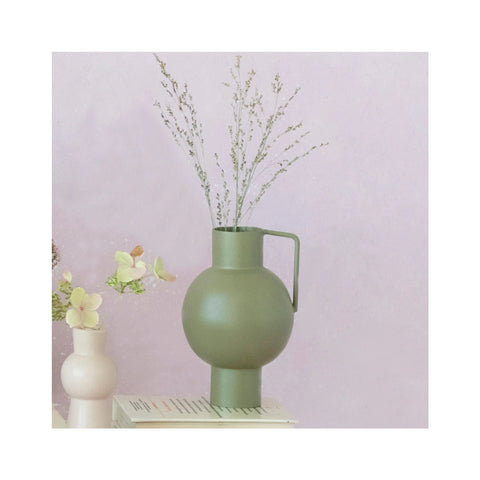 Textured Metal Vase with Handle in Cream