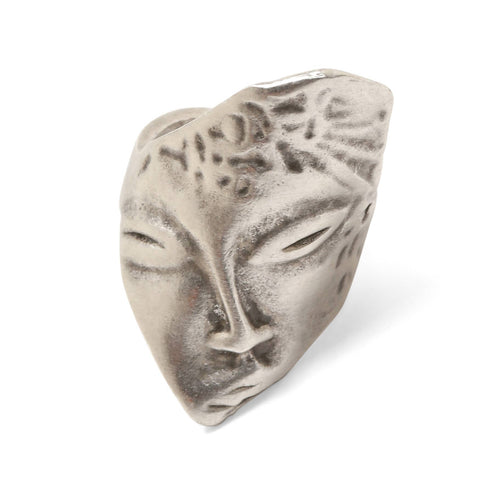 Handmade Face Brass Ring In Silver Plated