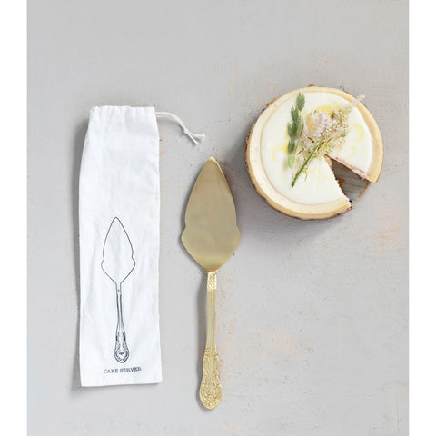Brass Cake Server in Drawstring Bag