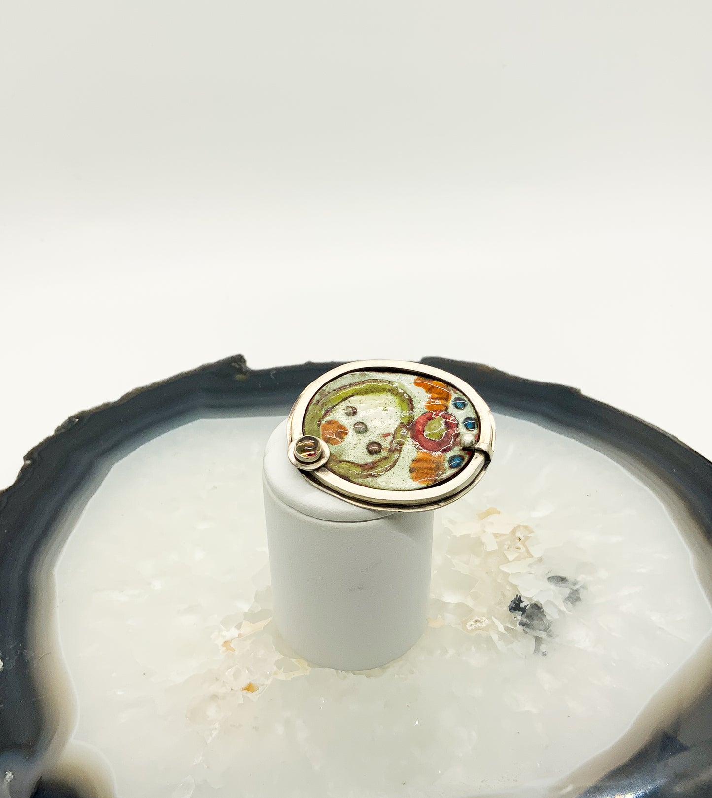 Pin/Pendant with Enamel and Tourmaline
