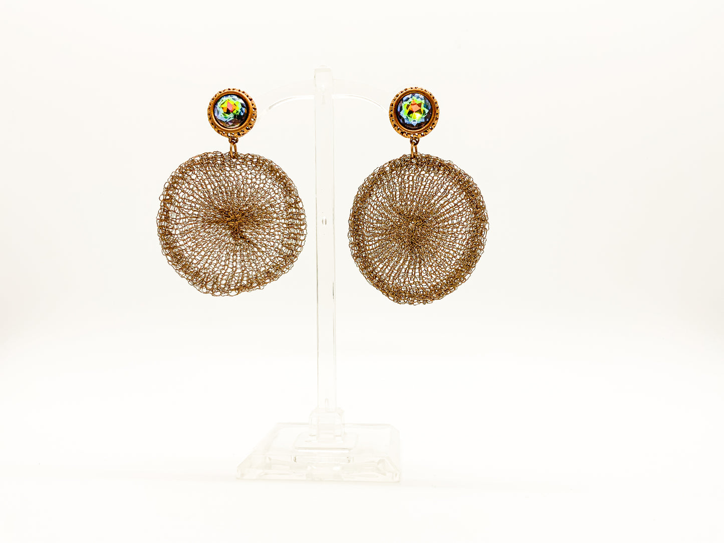 Knit Circle Earrings with Jewel Embellishment