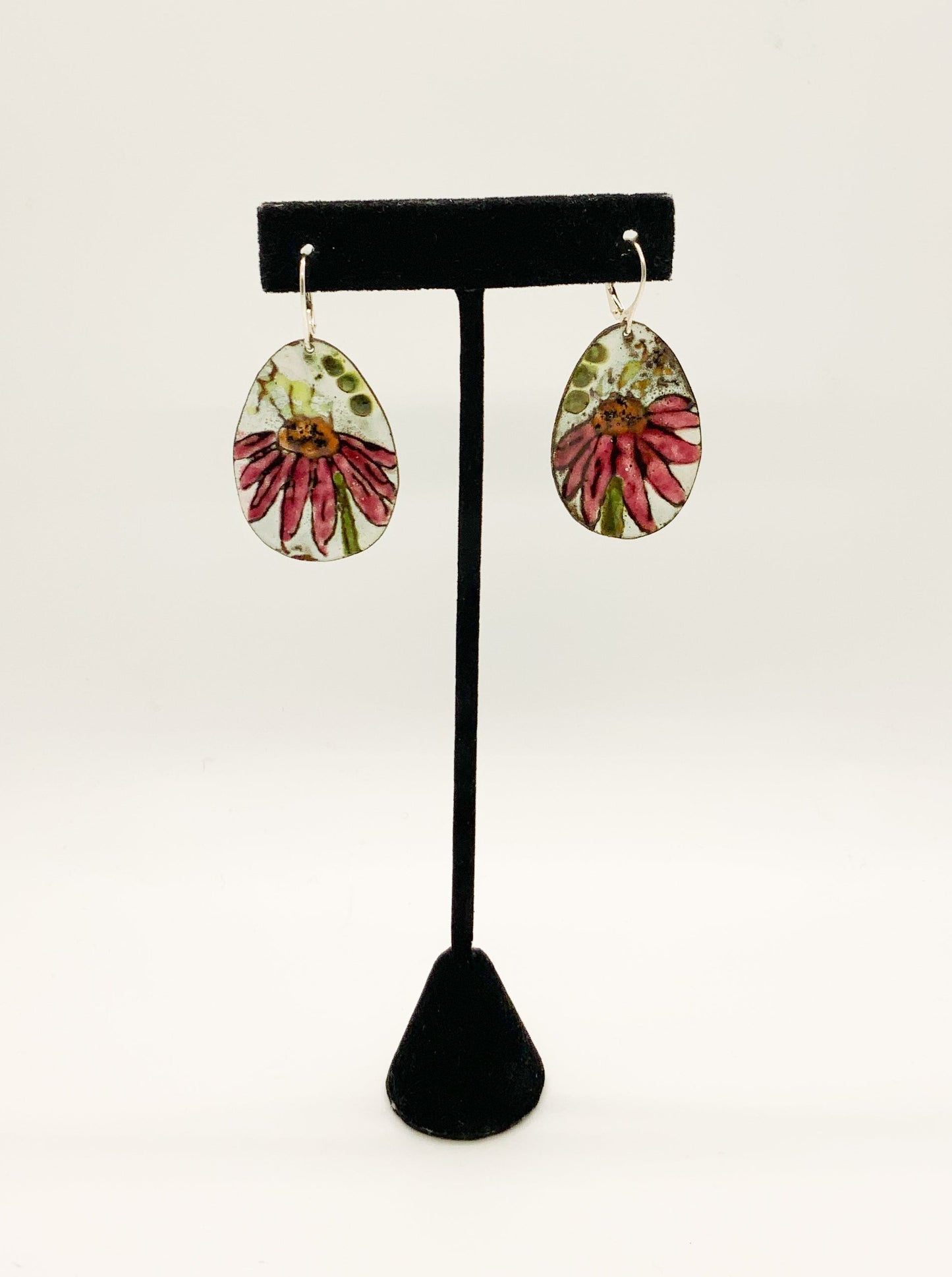 Rounded Teardrop Enamel Flower Earrings