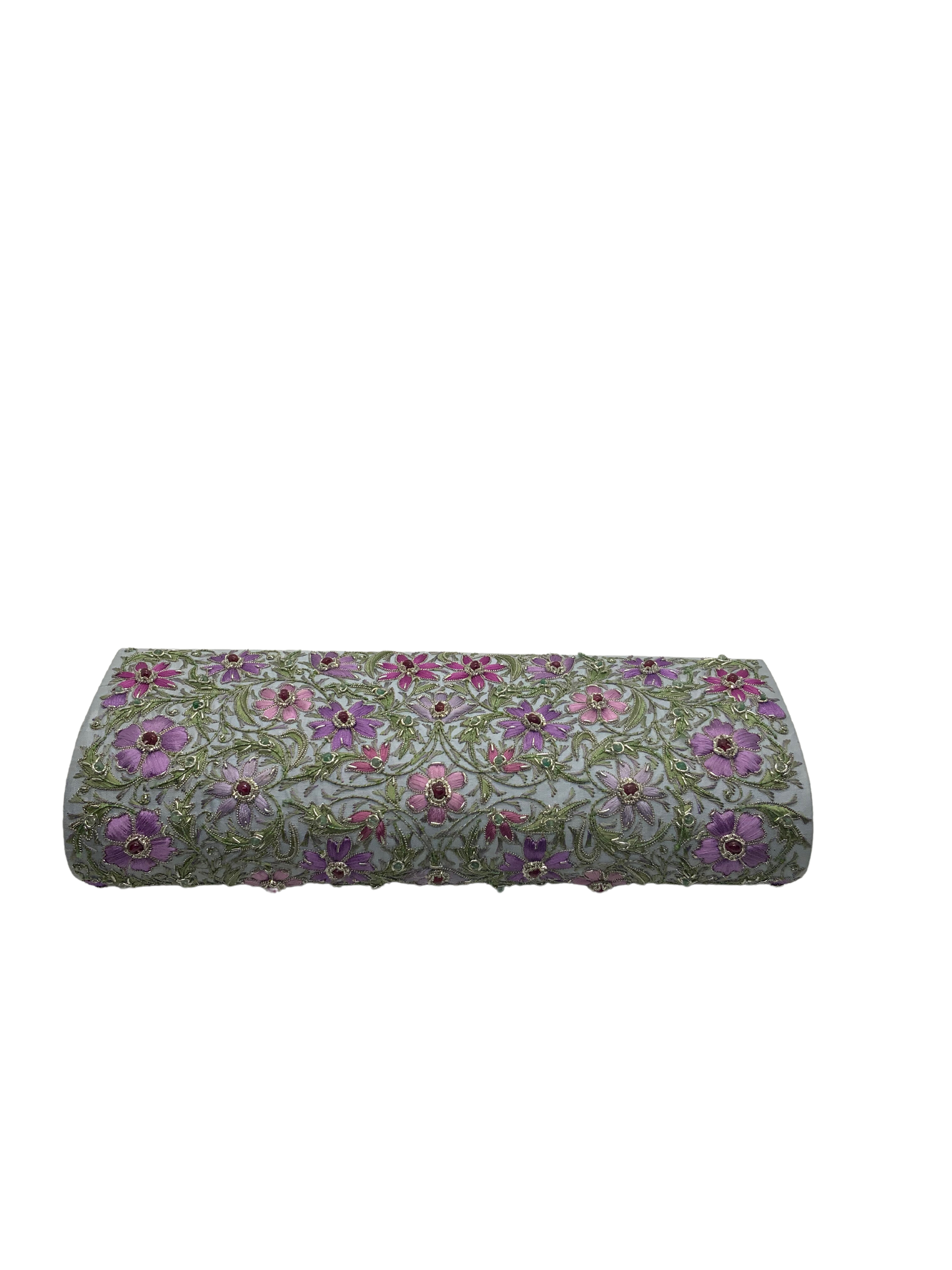 Silk Dupioni Clutch in Blue Gray w/emerald