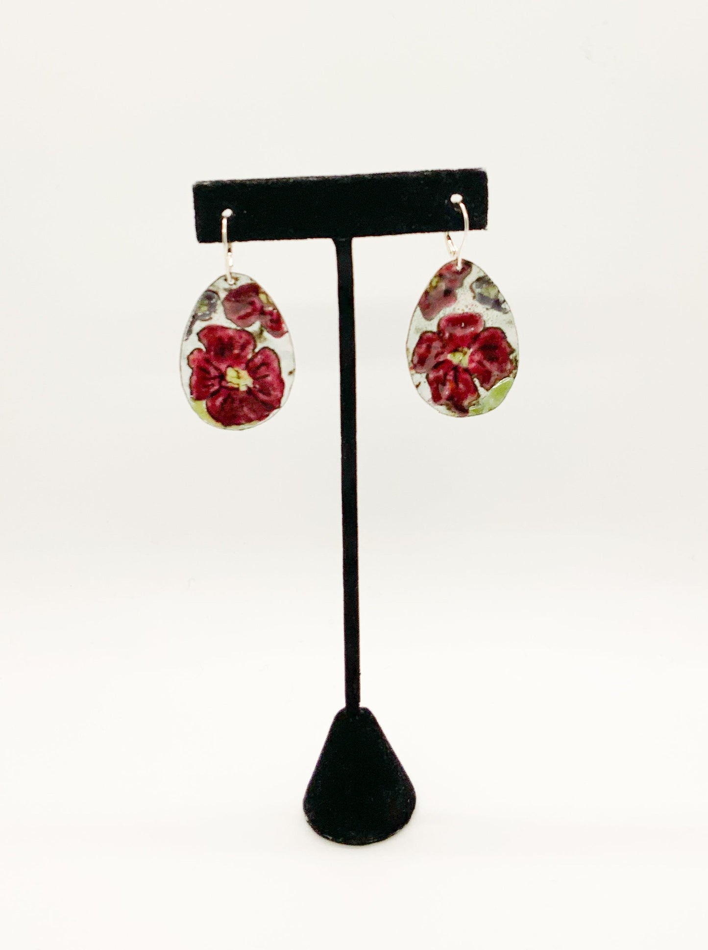 Rounded Teardrop Enamel Flower Earrings
