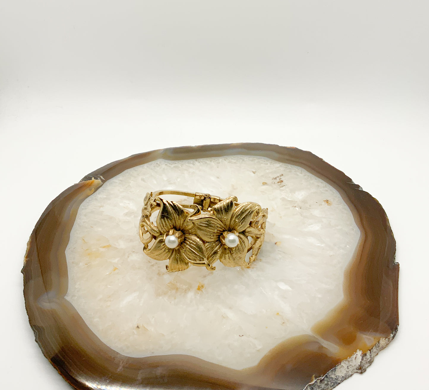 Hinged Flower Matte Antique Gold Bracelet