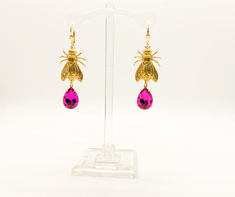 Flies with Vintage Fuchsia Crystal Earrings