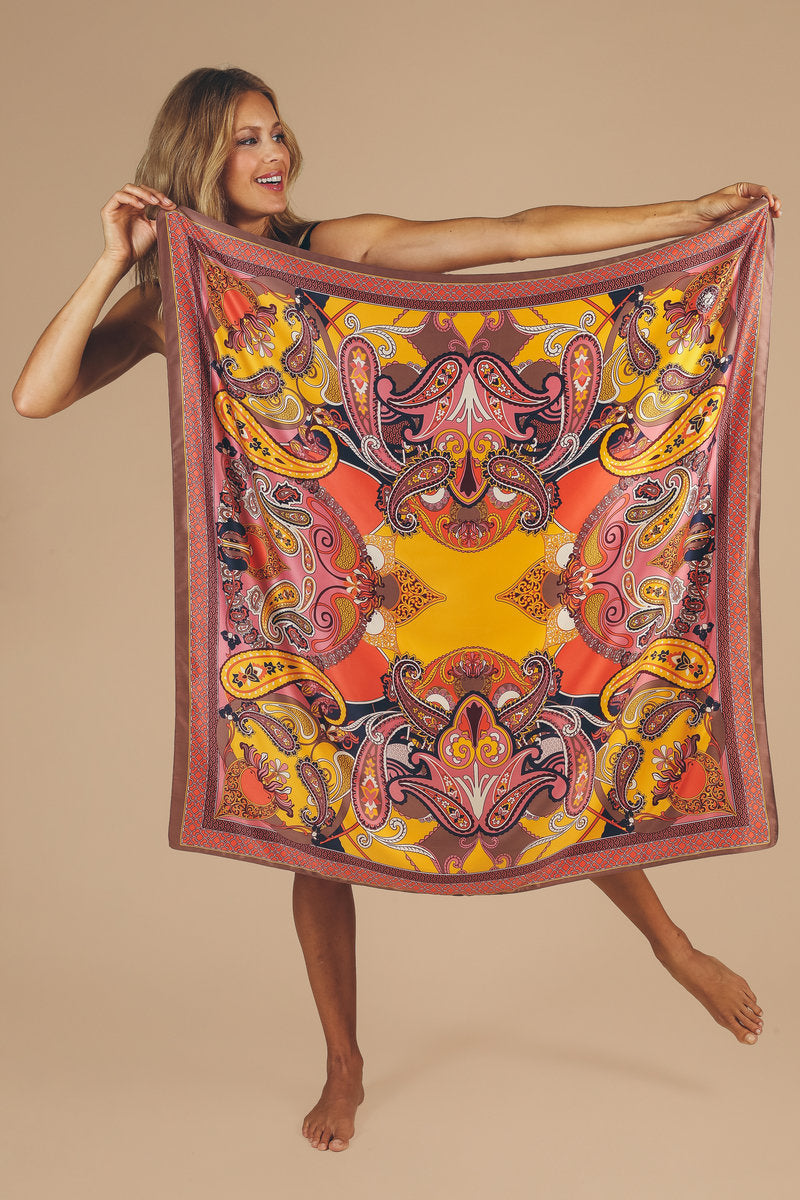 Satin Square Paisley Print Scarf
