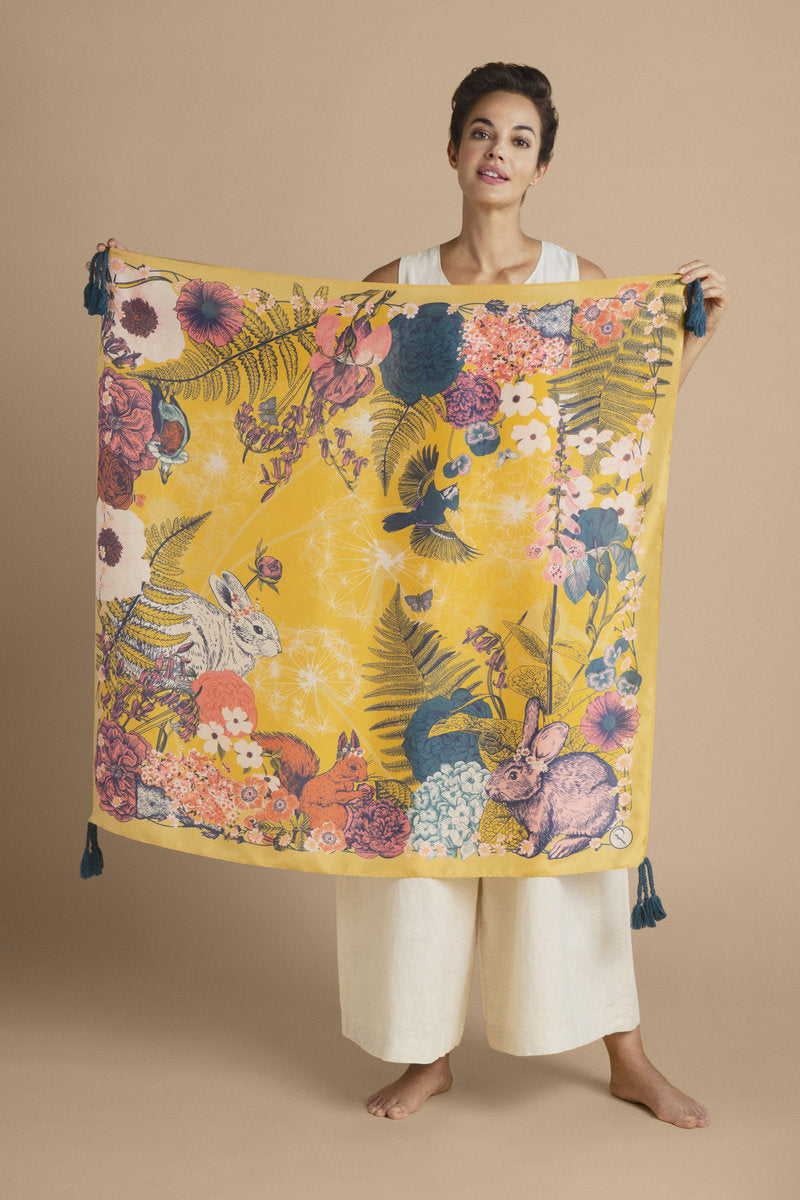 Summer Woodland in Bloom Silk Tasseled Scarf