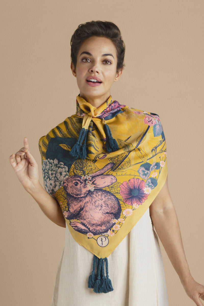 Summer Woodland in Bloom Silk Tasseled Scarf