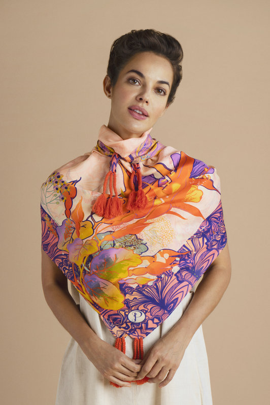 Tropical Hummingbird Silk Tasseled Scarf
