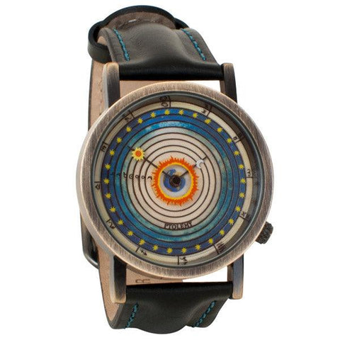 Ptolemaic watch with a leather band.