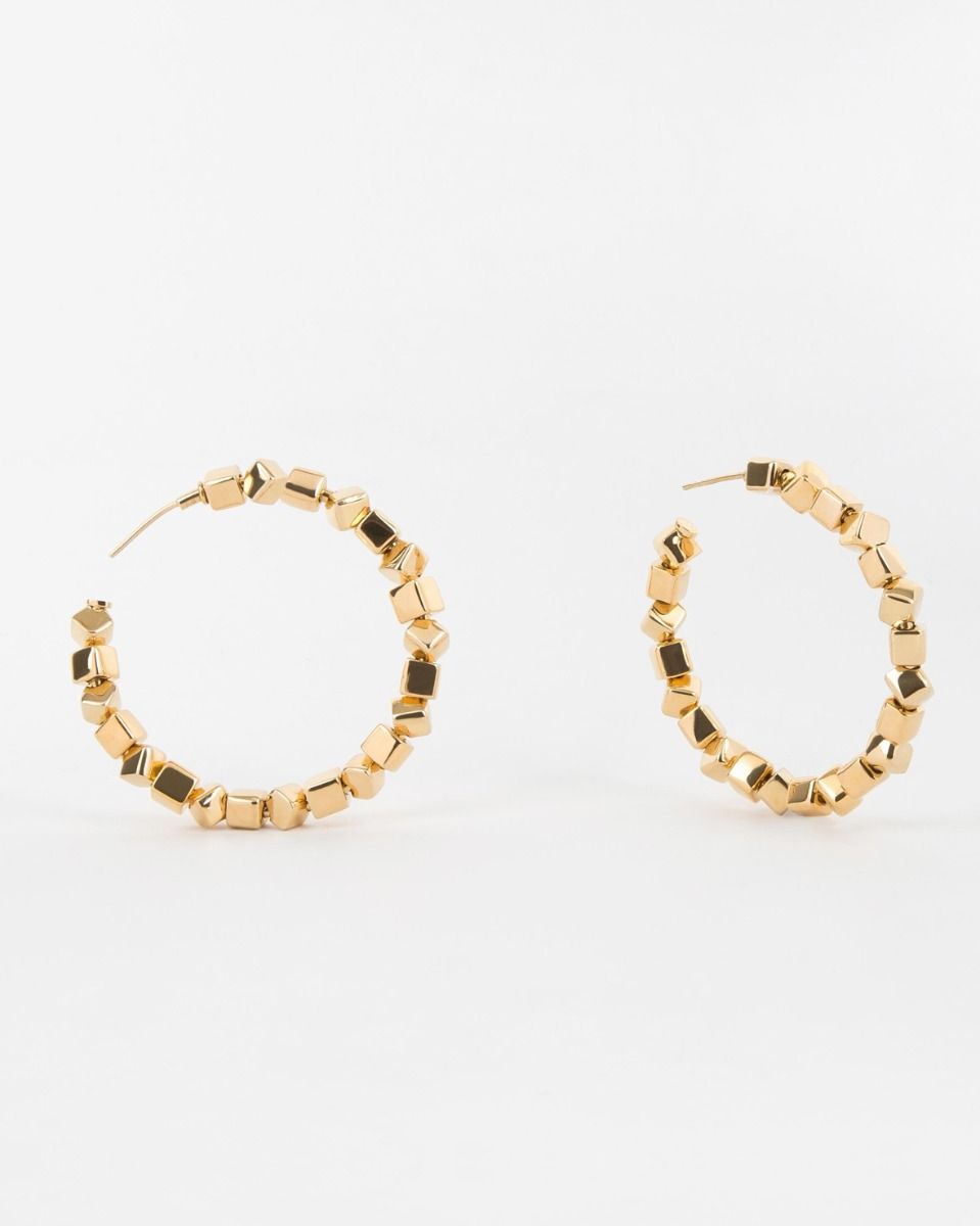 Gold Cube Hoop Earring