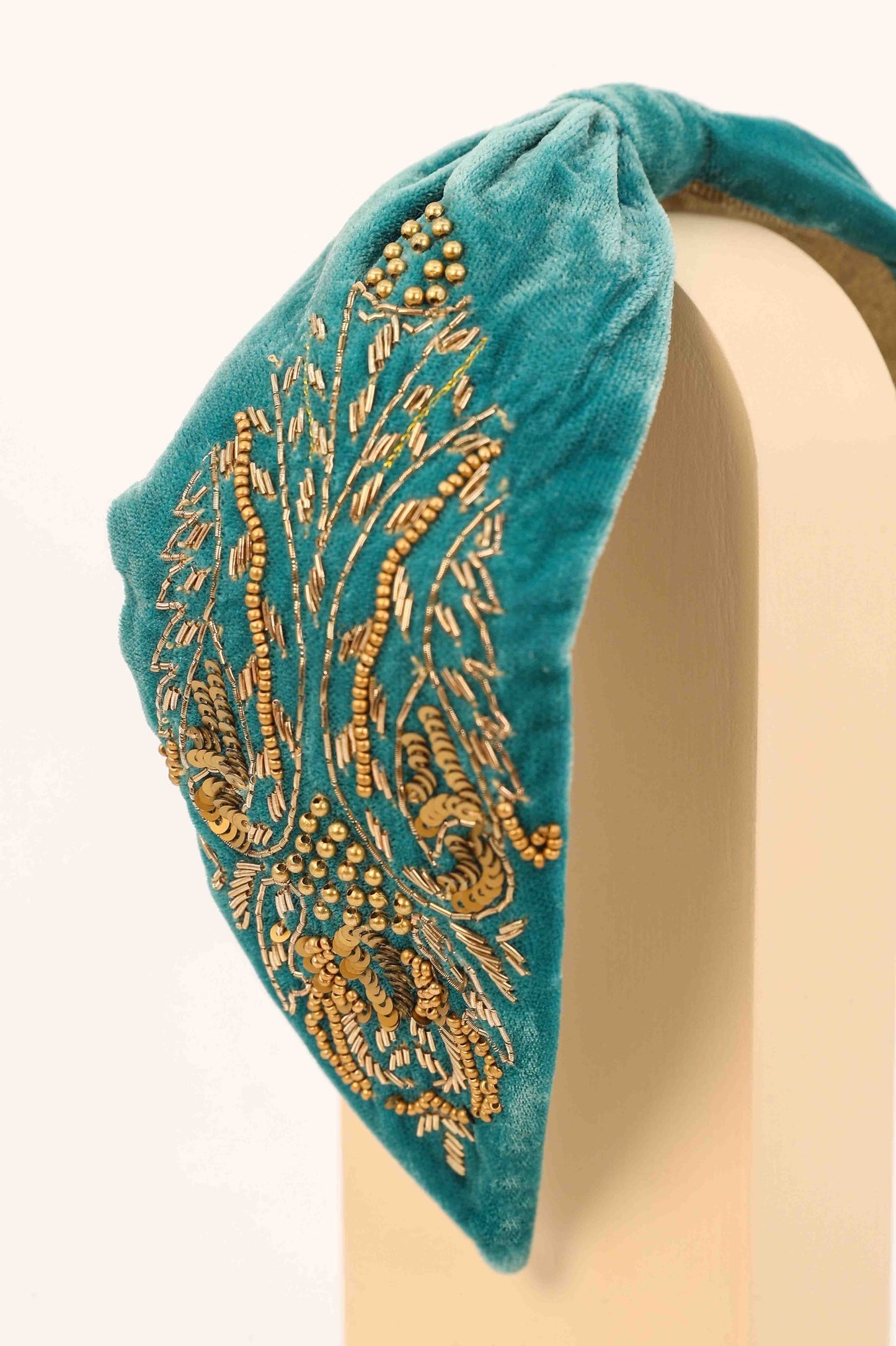 Embellished Wide Velvet Headband Teal