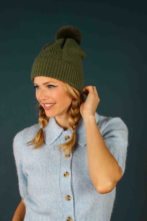 Ingrid Bobble Hat Olive