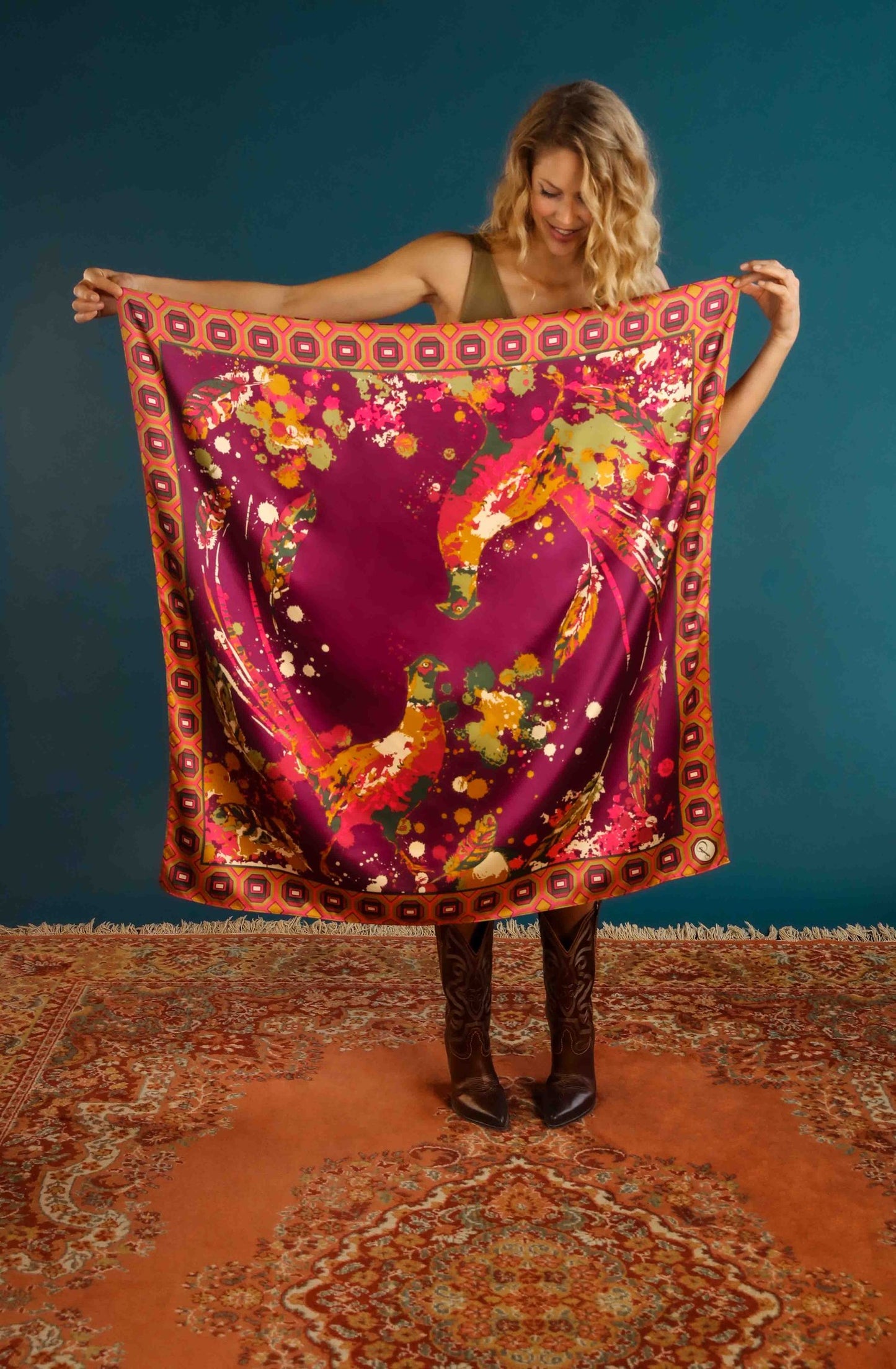 Swirling Pheasant Satin Print Scarf