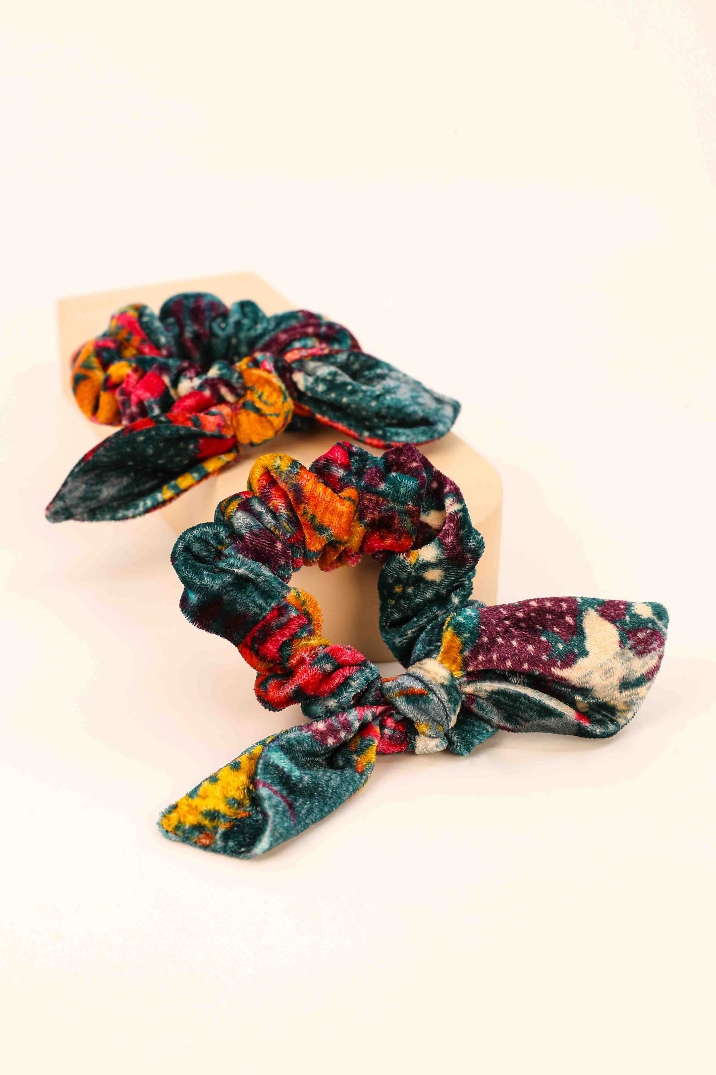 Velvet Forest Foliage Scrunchies Set of 2