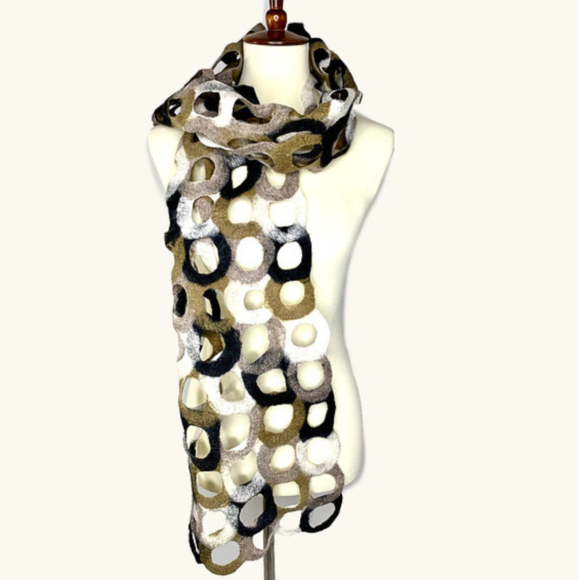 Neutral Rings Felted Scarf