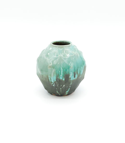 Textured vase in two tones, mint and dark green.