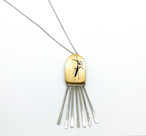 Prayingmantis shadowbox brass necklace.