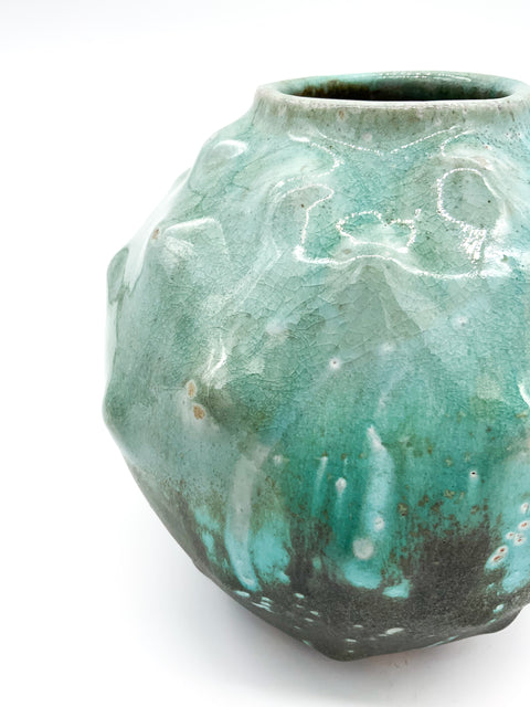 Textured vase in two tones, mint and dark green.