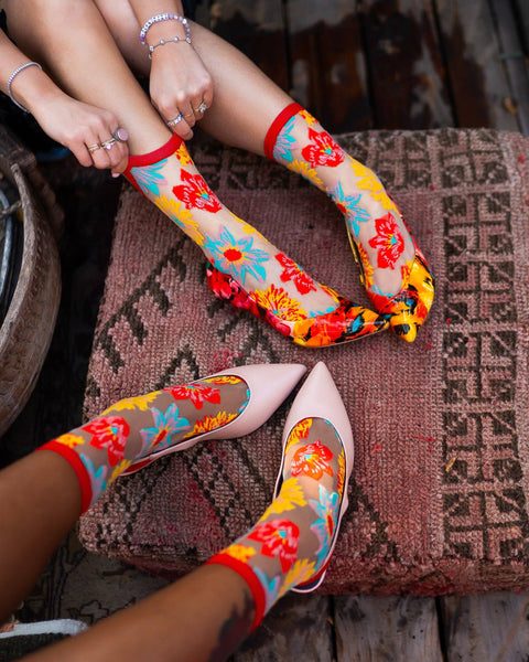 Flower Power Sheer Crew Sock