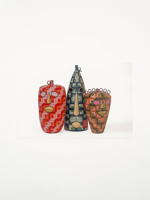 Painted Log Cabin Face Jugs Postcard Corey Pemberton