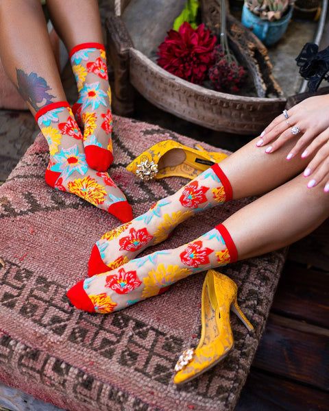 Flower Power Sheer Crew Sock