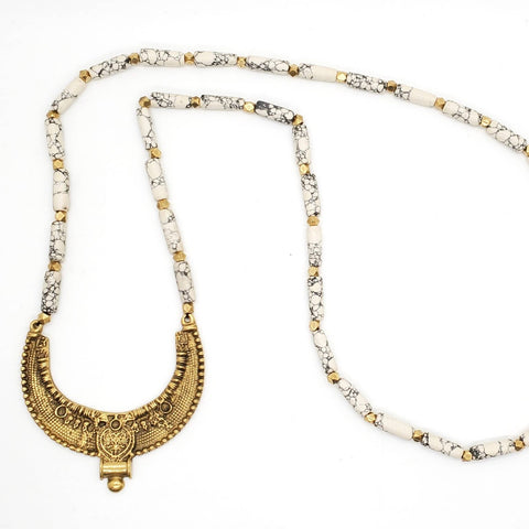 Beaded Tribal Crescent Necklace