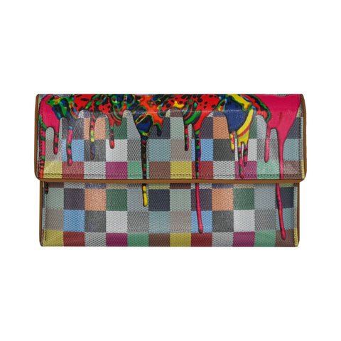 Checker Drip Crossbody Clutch Bag - Handmade in USA