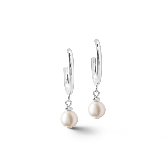 Sterling Silver Hoop Earrings with Freshwater Pearls